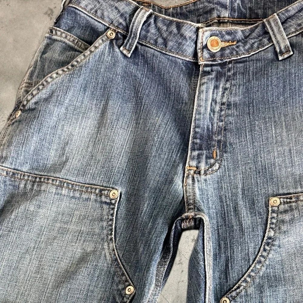 Carhartt Jeans Women 8 Blue WB003 Double Knee Carpenter Distressed Raw Hem